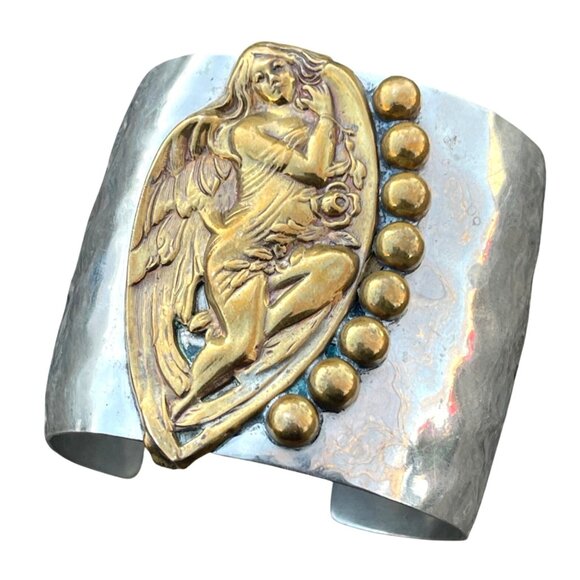 Louis Booth Designer Art Nouveau Style Hand Crafted Hammered Metal Cuff Bracelet - Picture 1 of 8